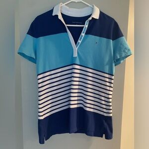 Tommy Hilfiger Blue Striped Polo Shirt - L
